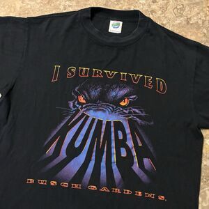 Vintage Busch Gardens Shirt Mens Large Black I Survived Kumba Rollercoaster 90s